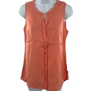 Eddie Bauer Orange Peach Sleeveless Chiffon Lightweight Button Up Blouse XS NWT